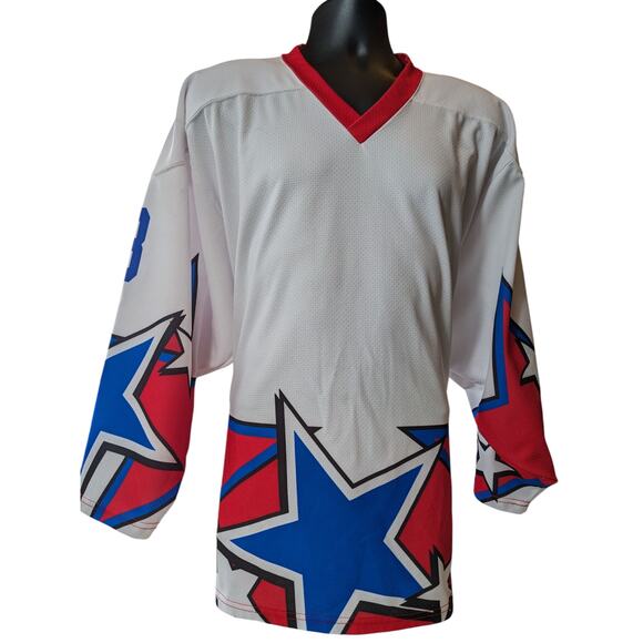Projoy Hockey Jersey #8 Adult Large White Red Blue Stars Graphic Canada Vintage - Picture 9 of 16